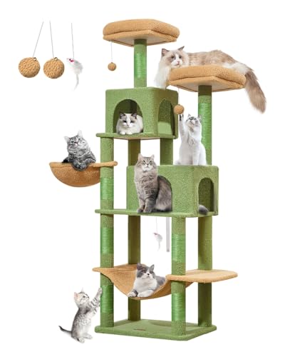 Image of Taoqimiao Cactus Cat Tree, 67 in Tall Cat Tower with 2 Plush Cat Condos