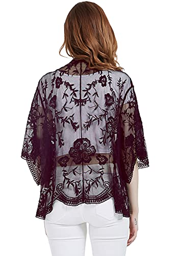 Anna-Kaci Womens Long Embroidered Lace Kimono Cardigan with Half Sleeves2