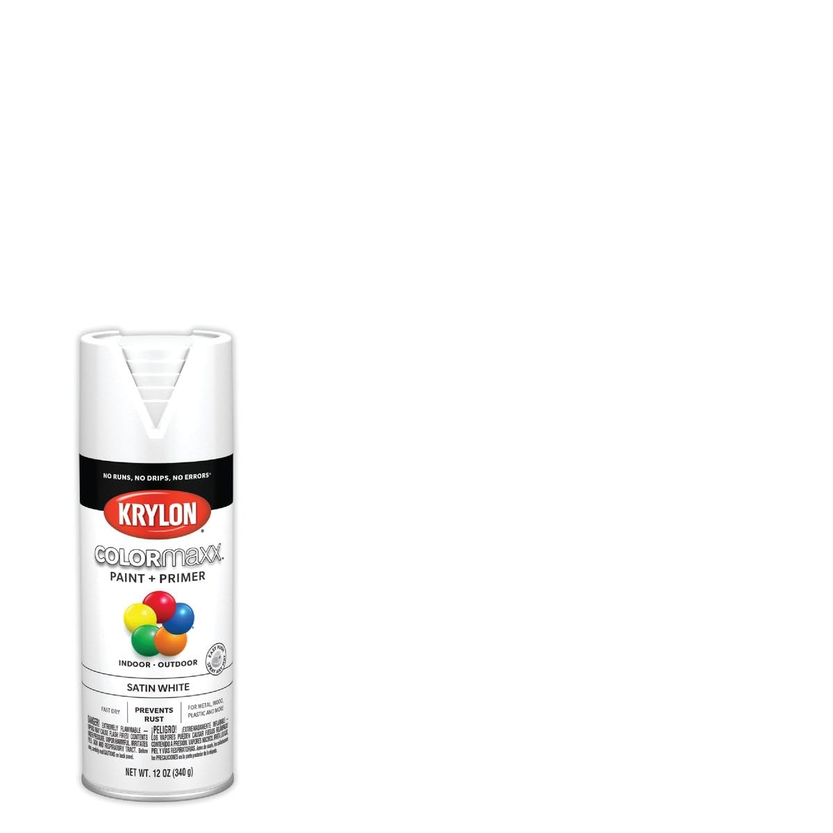 Krylon K05577007 COLORmaxx Spray Paint and Primer for Indoor/Outdoor Use, Satin White, 12 Ounce (Pack of 1)