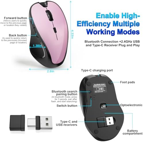 Mouse for MacBook Wireless Bluetooth Laptop Mac Pro Air Mice with Jiggler - 3