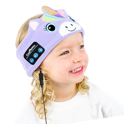 Toddler Headphones Wireless for 2+ Year Old Girl & Boy - Kids Headband Headphone for Plane – Volume Safe Earphones - Wired Adapter & Travel Bag for School Home Car - Cozy StoryTime - Purple Unicorn