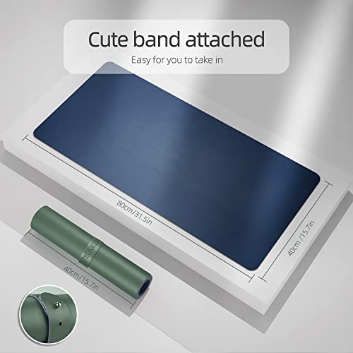 Image of YSAGI Dual-Sided Desk Pad Protector, 31.5 inch x 15.7 inch Desk Mat with Non-Slip - Waterproof PU Leather Office Desk Blotter for Mouse, Keyboard, Writing, Dark Green+Dark Blue
