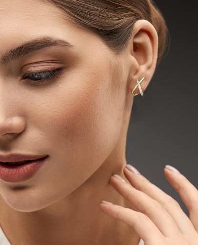 Emibele Dainty 14K Gold Plated Stud Earrings with 925 Sterling Silver Post — view 3