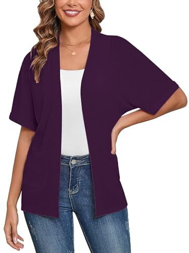 Image of Heymoments Women's Lightweight Open Front Cardigans Short Sleeve Casual Soft Knit Cardigan Sweaters with Pocket S-2XL