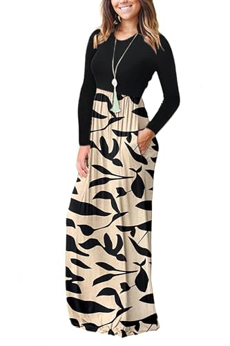 Image of AUSELILY Womens Long Sleeve Maxi Dress Casual Empire Waist with Pockets