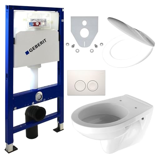 Geberit Duofix Vorwandelement + Tiefspül WC + Delta 25 + WC Sitz - WC Komplett Set