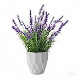 KYLIN Realistic Artificial Lavender Plants in Pot Lifelike Faux Plants for Indoor Home & Office Decor - Low Maintenance Fake Flower Arrangement