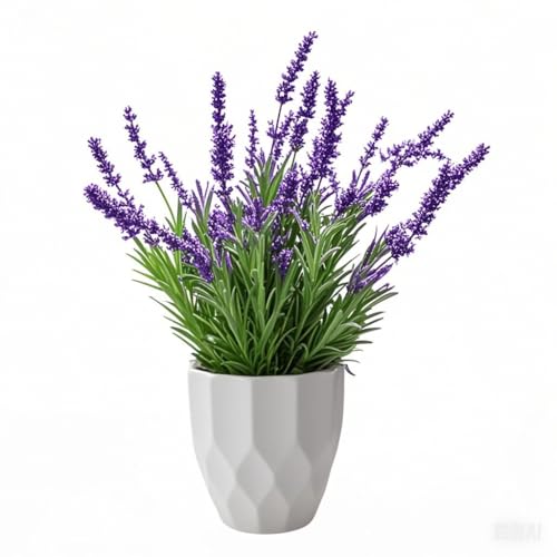 KYLIN Realistic Artificial Lavender Plants in Pot Lifelike Faux Plants for Indoor Home & Office Decor - Low Maintenance Fake Flower Arrangement