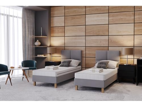 TRADA Lit d’hôtel 80x200 cm Dubai avec Matelas Ressorts ensachés et la tête de lit - Tissu Velours