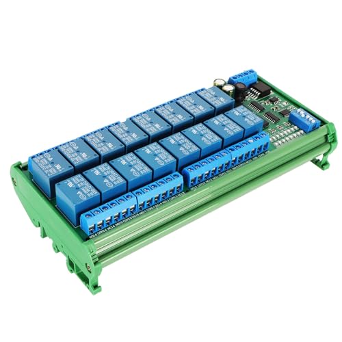 GOWENIC RS485 Relay, 12V 16 Channel 6 Commands and Delay RS485 Relay Board with DIN Rail Box, RTU Command Mode, 6 Commands and Delay, for Control Industrial Equipment and Appliances