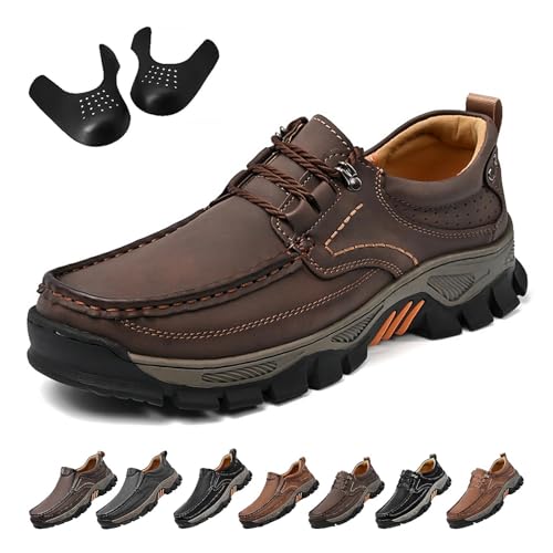 Enjerr Orthopedic Balance Shoes Men, Men's Orthopedic Hands-Free Genuine Leather Slip On Loafers-Arch Support