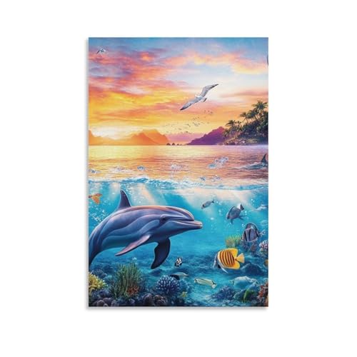 Tableau Impression Sur Toile Dauphin Premium Décoration Murale Salon Et Chambre 50x75cm