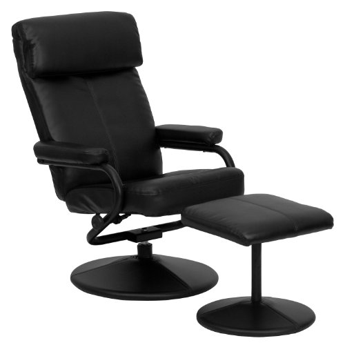 Flash Furniture Contemporary Multi-Position Headrest Recliner And Ottoman With Wrapped Base In Black Leathersoft #TOP10
