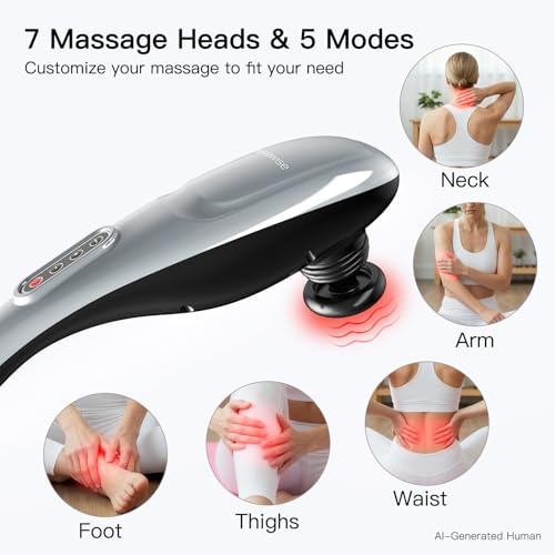 Image of MEGAWISE Handheld Deep Tissue Neck Back Massager for Shoulders, Waist, Legs, 3600 RPM Powerful Motor Electric Neck Massager with 5 Nodes & 5 Speeds, A Little Heavy