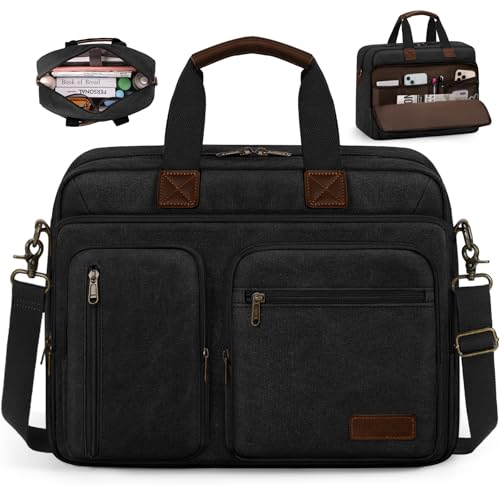 Mens Laptop Messenger Bag 15.6 Inch Canvas Briefcase Waterproof Vintage Computer Bag Shoulder Bag Satchel Bags for Work College Travel