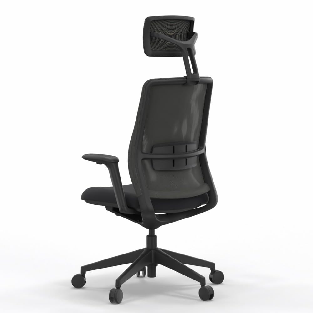 Silla Profesional de Oficina Actiu A+S Work Carbon Black, Silla de Escritorio con Respaldo en Malla, Asiento, Brazos, Lumbar, Cabezal Regulables a Medida +120kg (con Cabezal)
