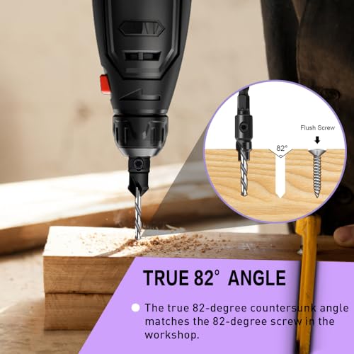 7 Pcs Countersink Drill Bit Set, 1/4" Hex Shank Adjustable Countersink Set, Includes 2 Pcs Wood Plug Cutter - Image 2