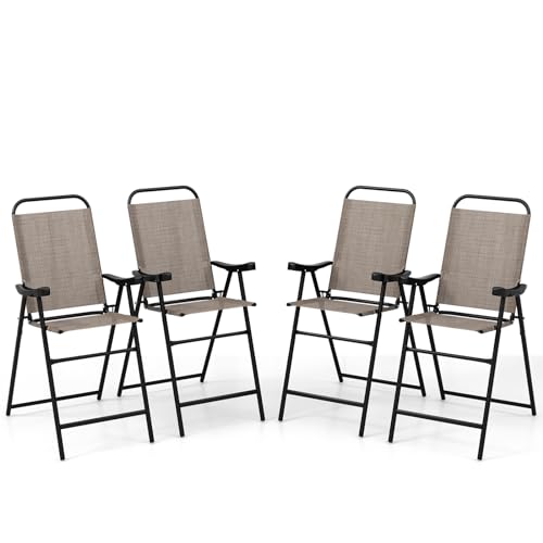 Image of COSTWAY 4 Pieces Patio Folding Bar Chairs with Metal Frame, Footrest, Arms