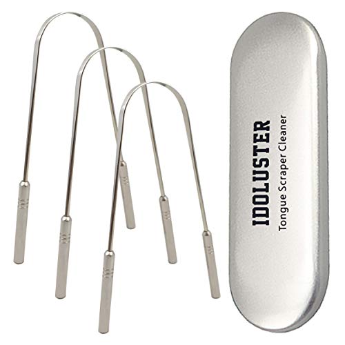 Tongue Scraper Cleaner(3 Pack) for Oral Hygiene,Medical Grade Stainless Steel Tongue Scapers for Adults, Tongue Cleaner with a Metal Case by IDOLUSTER,Get Rid of Bad Breath and Halitosis(3U SHAPE)