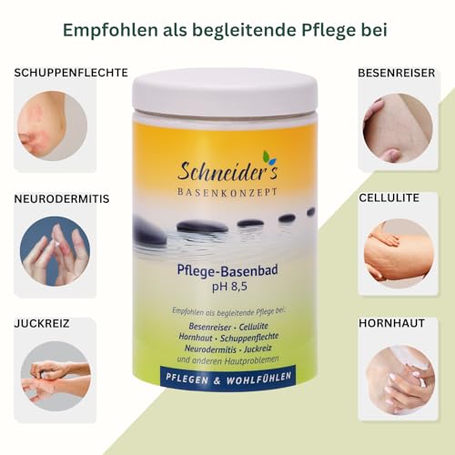Schneider’s Pflege-Basenbad 600g | Handmade in Germany | Von Heilpraktikern entwickelt | Basisches Badesalz zur Entsäuerung für samtweiche Haut | Unterstützt die Entgiftung mit pH 8,5