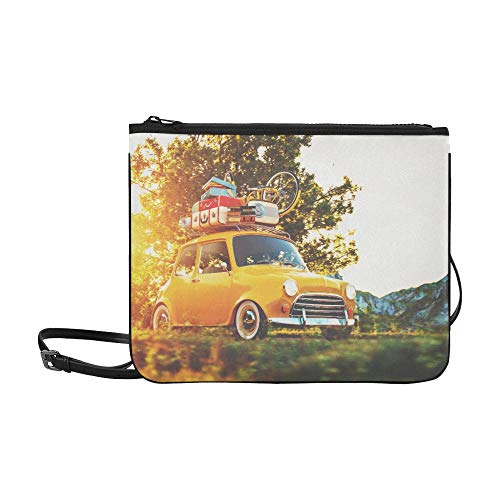 Cute Little Retro Car With Suitcases And Bicycle O Pattern Custom High-Grade Nylon Slim Clutch Bag Cross-Body Bag Shoulder Bag #TOP6