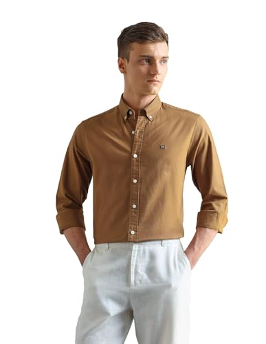 Image of Arrow Sport Solid Slim Fit Cotton Shirt for Men - Full Sleeve Mens Casual Shirts