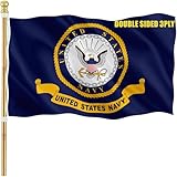 Navy Emblem Flag 3X5 Outdoor Double Sided- 3 Ply Heavy Duty Polyester Navy Military US Flag With 2 Brass Grommets, Vivid Color And Fade Proof, UV Proof
