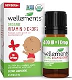 Wellements Organic Vitamin D Drops, 0.15 Fl Oz, Baby Liquid Vitamin Supplement for Infants and Toddlers, Free from Dyes, Parabens, Preservatives