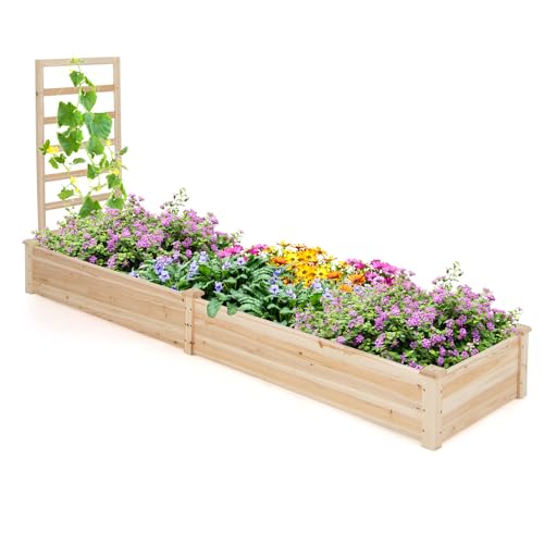 RELAX4LIFE Hochbeet mit Spalier, Blumenkasten mit Rankgitter, Pflanzkasten mit Rankhilfe, Rankkasten Holz, Gartenspalier für Kletterpflanzen, Blumenbeet für Garten, Natur (235x63x102 cm)