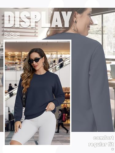 TACVASEN Women's Fleece Sweatshirts Cotton Crewneck Long Sleeve Shirts Casual Tunic Tops Navy Blue