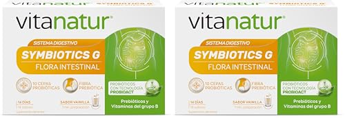 Vitanatur - Symbiotics G, Complemento Alimenticio Para la Flora Intestinal con Probióticos - 14 sobres x 2,5 g (Paquete de 2)