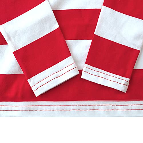 Spring&Gege Camiseta de manga larga de algodón con cuello redondo a rayas, Rayas rojas y blancas., 5-6 Años