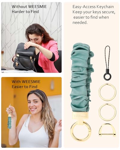 Image of WEESMILE Scrunchie Keychain Wristlet for Car Key Chain with D Key Ring