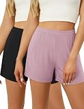 LOMON Womens 2 Pack Shorts Casual 2026 Fall Pajama Lounge Sleep Boxer Shorts High Waist Pj Sleepwear Bottoms(Black&Pink,L)