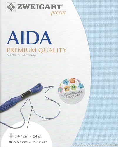 Image of Wizardi Stern-Aida 14 Count Light Blue. Needlework Canvas, Cross-Stitch Fabric, Embroidery Cloth, Needlepoint Canvas. 3706 /503 Precut Zweigart