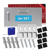 👍[KOMPLETTES ZUBEHÖR] Fouvin [2-er Set] Bildaufhänger Selbstklebend Set beinhaltet: 4 Wandhaken, 2 selbstklebende Montageplatten (10x20cm), 4 selbstschneidende lange Schrauben, 4 x Kunststoff-Ausdehnungsrohr, 8 Abstandshalters, 1 Maßband mit Wasserwaage.