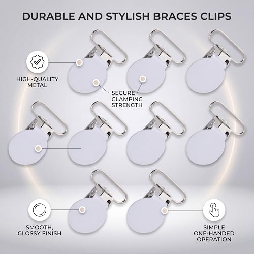 Image of Suspender Clips 10 Pieces 1.4 Inch Round Iron, Heavy Duty Spring Loaded for DIY Belt Making, White