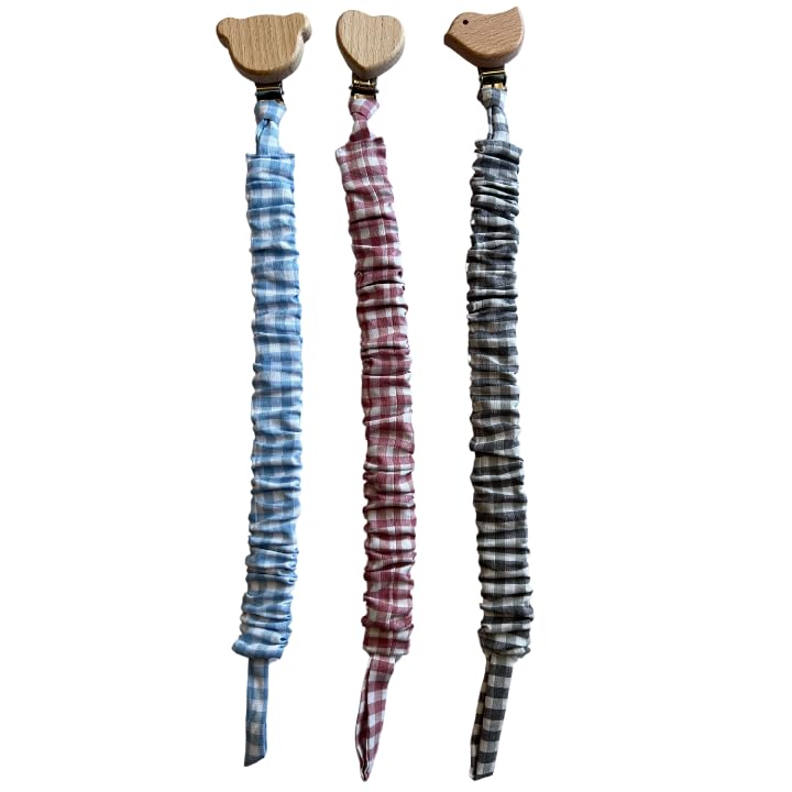 CBP - Pack 3 Chupetero de Tela Con Pinza De Madera - Hechos a Mano - Portachupete bebe - Chupetero Personalizado (Pack 1. Azul, Rosa y Gris)