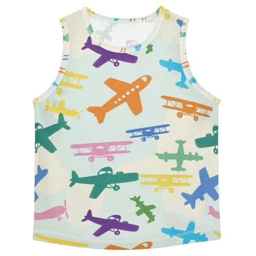 J JOYSAY Coloful Airplane Beige Boys Tank Top Sleeveless Muscle Shirts Quick Dry Active Workout Sport Kids T-Shirts 3-15T