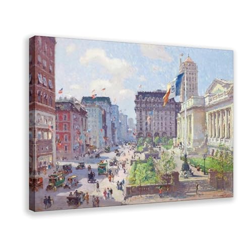 Impression toile bibliothèque New York par Colin Campbell Cooper cadre suspendu 20x30 cm