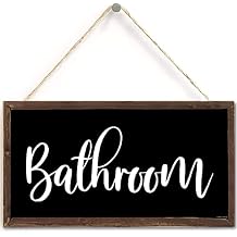 Bathroom Sign in Black 6 inch by 12 inch Hanging Wall Art,Cool Decorative Wood Sign Home or Office Bathroom Door Decor US-G091