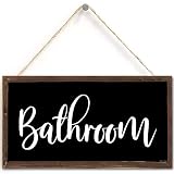 TOMATO FANQIE Bathroom Sign in Black 6 inch by 12 inch Hanging Wall Art,Cool Decorative Wood Sign Ho