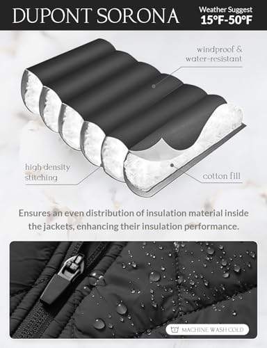 baleaf Women's Puffer Jackets Lightweight Winter Warm Stand Collar Water Resistant Golf Quilted Jacket 4 Pockets Black M