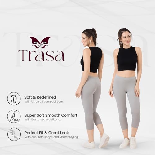 Image of TRASA Tailored Cut & Classic Fit Stretchable Cotton Fabric Mid-Rise Skinny Fit High Ankle Length /Cropped Length Leggings for Women, Available Size - M, L, XL, 2XL, 3XL, 4XL, 5XL