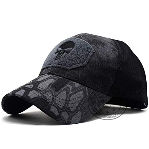 Operator Cap Bundles Punisher Skull Mesh Fitted Tactical Cap CP Special Force Sniper SWAT Hat Place Patch (Color : SKULL leaf black)
