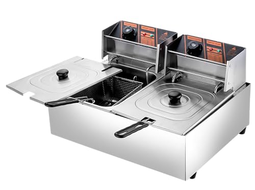 Image of Blend Art Electric Deep Fryer Machine Automatic Hot Oil immersion cooker Frying Basket Elevate Your Culinary Creations Made In India Stainless Steel Body (Double Fryer 6L+6L)