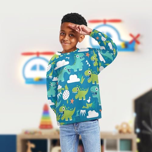 JUNZAN Blue Dino Little Kids Hooded Sweatshirt Long Sleeve Sweatshirt With Hoodie Sports 4T4