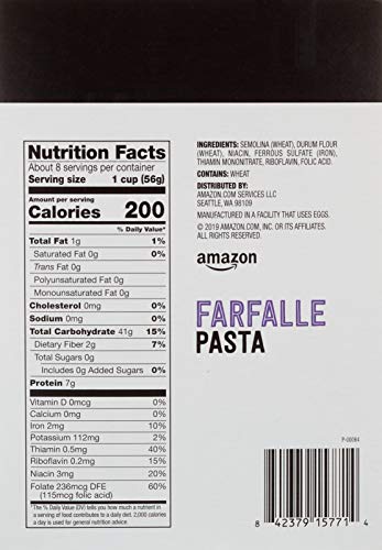 Amazon Brand - Happy Belly Pasta, Farfalle, 16 Ounce