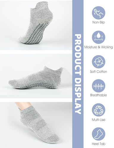 Image of AURUZA Grip Socks for Women Men Pilates Grip Socks Non Slip Yoga Sock with Grips for Barre Barefoot Hospital Grippy Sock