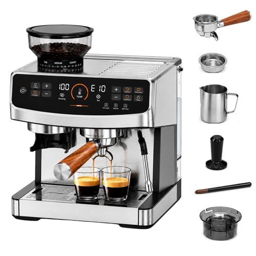 Image of Coffee Machine with Grinder for Home, 20 Bar Automatic Coffee Machine Bean to Cup, Barista Style Coffee Maker with Milk Frother Wand, Professional Espresso Maker for Office